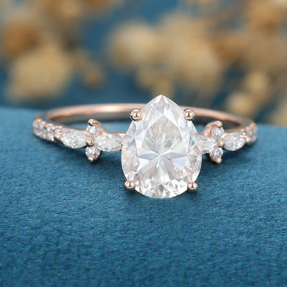 1.0 CT Pear Shaped Moissanite Solitaire Pave Engagement Ring 3