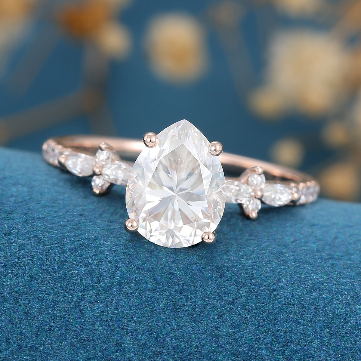 1.0 CT Pear Shaped Moissanite Solitaire Pave Engagement Ring 4