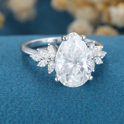 3.09 CT Pear Shaped Moissanite Cluster Engagement Ring 3