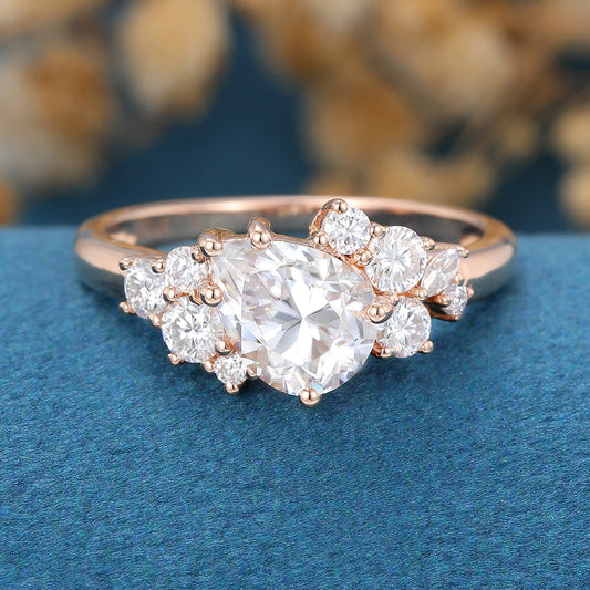 1.0 CT Pear Shaped Moissanite Cluster Engagement Ring 1