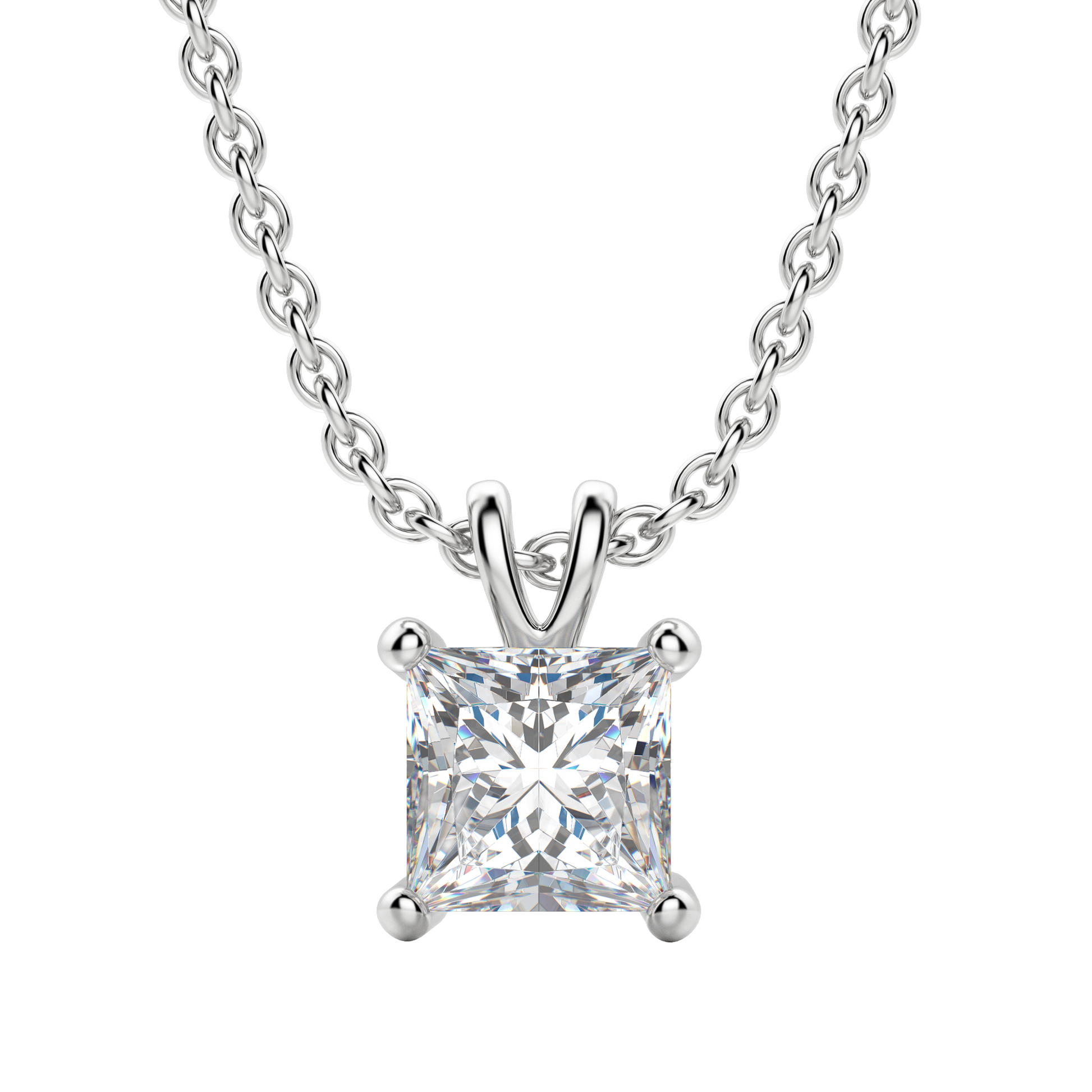 0.25 CT- 1.0 CT Princess Solitaire CVD F/VS Diamond Necklace 1