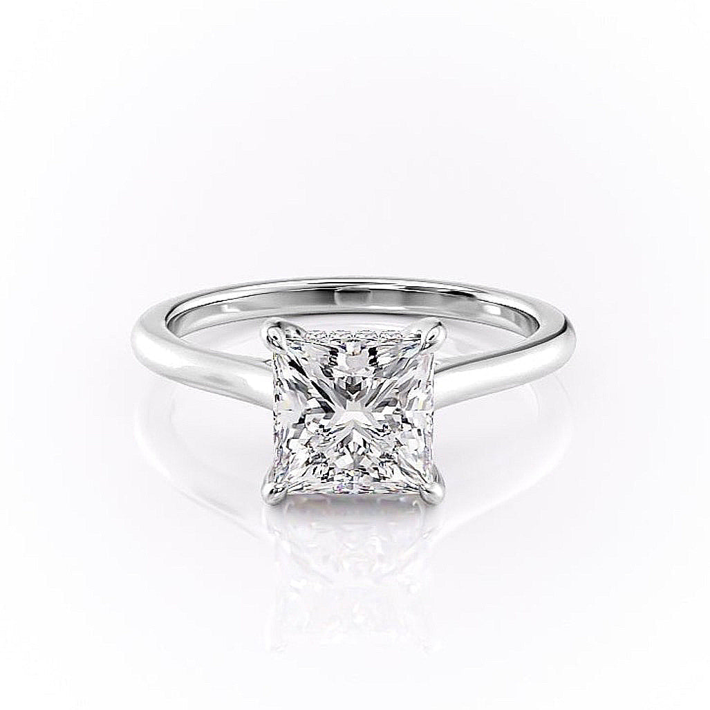 2.08 CT Princess Cut Solitaire Hidden Halo Moissanite Engagement Ring 10