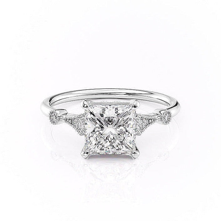 2.08 CT Princess Solitaire Milgrain Setting Moissanite Engagement Ring 10