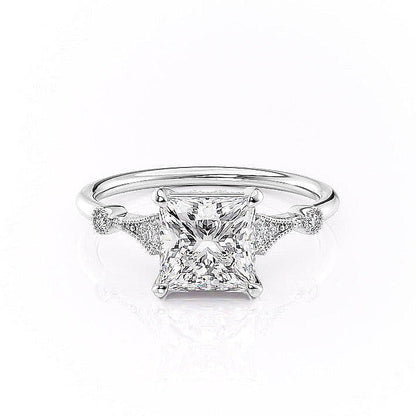 2.08 CT Princess Solitaire Milgrain Setting Moissanite Engagement Ring 10