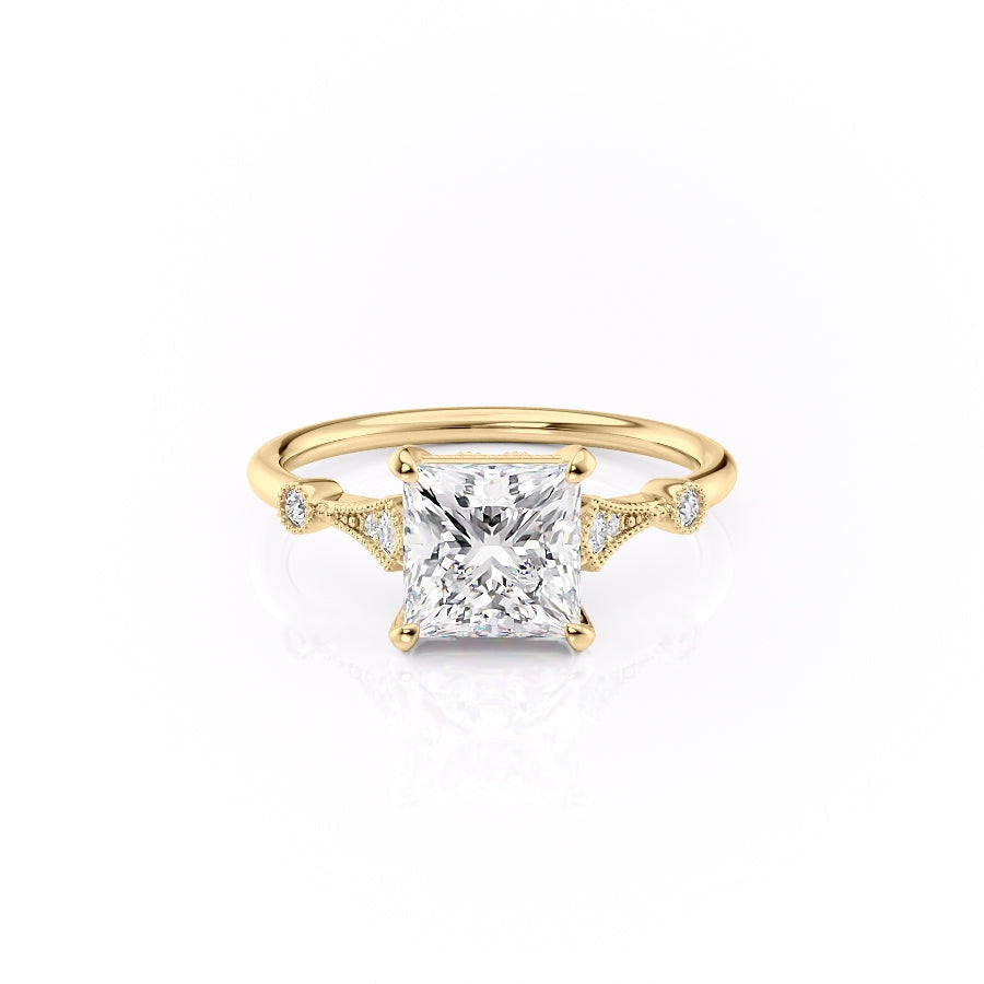 2.08 CT Princess Solitaire Milgrain Setting Moissanite Engagement Ring 11