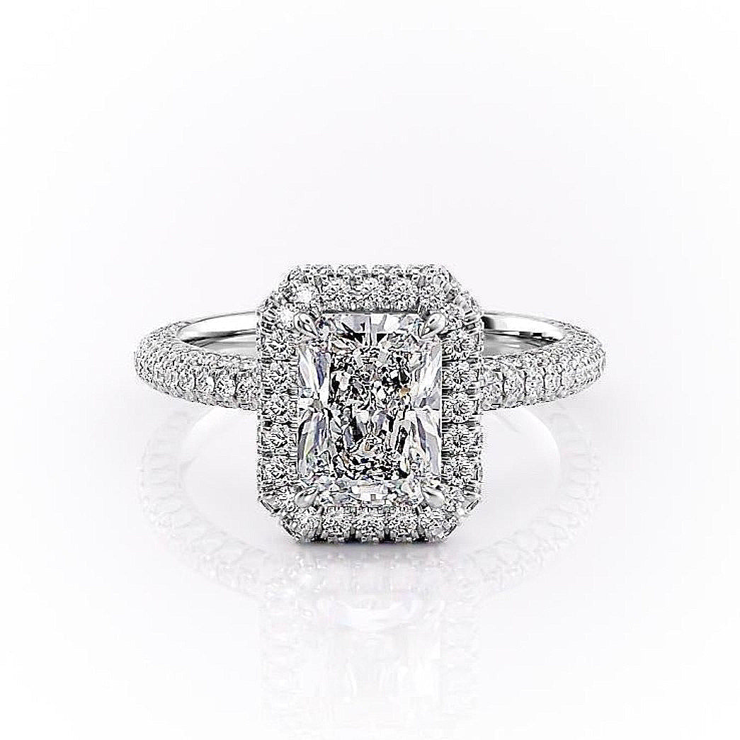 2.1 CT Radiant Cut Halo Triple Pave Setting Moissanite Engagement Ring 10