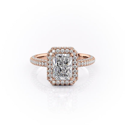 2.1 CT Radiant Cut Halo Triple Pave Setting Moissanite Engagement Ring 12
