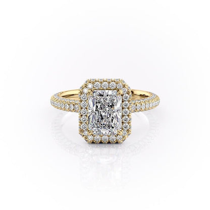 2.1 CT Radiant Cut Halo Triple Pave Setting Moissanite Engagement Ring 11