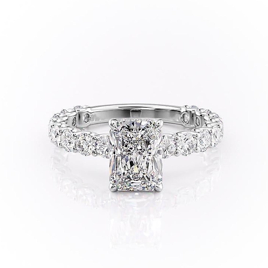 2.1 CT Radiant Cut Solitaire Pave Setting Moissanite Engagement Ring 10