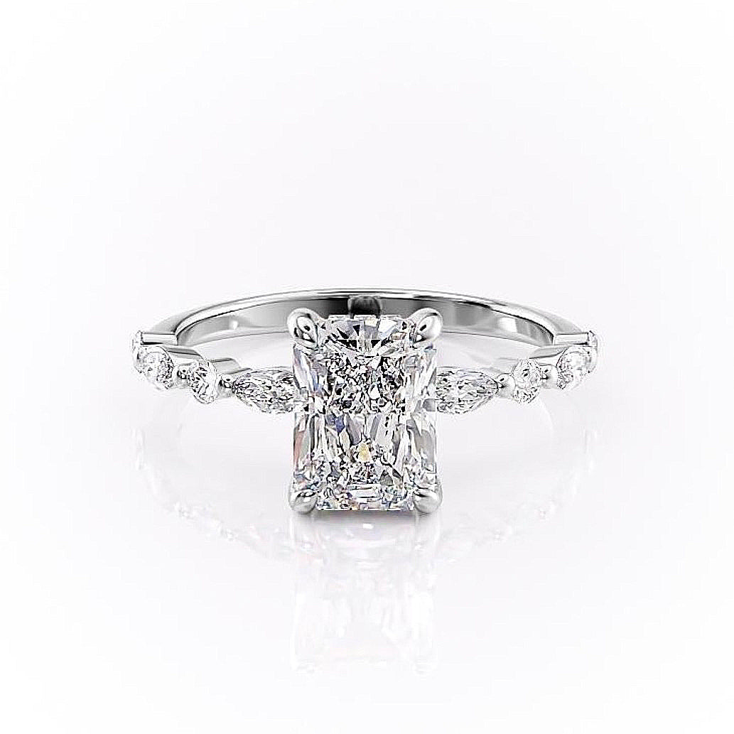 2.1 CT Radiant Cut Solitaire Pave Setting Moissanite Engagement Ring 11