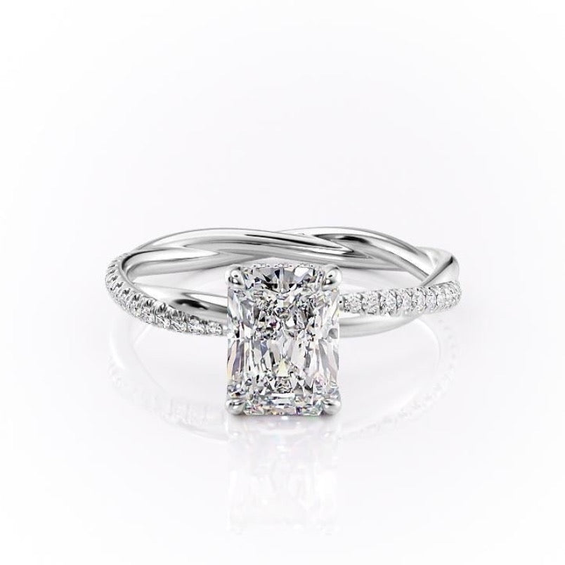 2.1 CT Radiant Cut Solitaire Twisted Pave Moissanite Engagement Ring 10