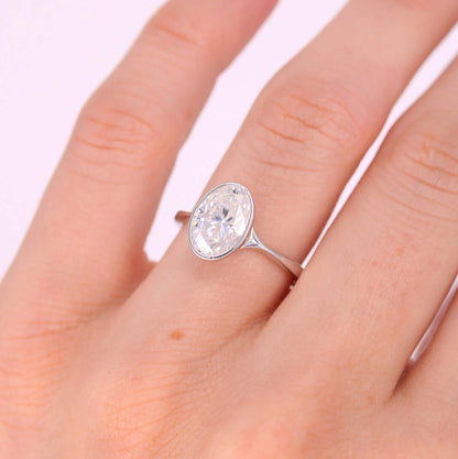 2.0 CT-3.75 CT Oval Bezel Solitaire Moissanite Engagement Ring 4