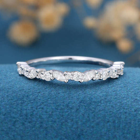 1.70 CT Marquise & Round Shaped Moissanite Half Eternity Wedding Band 1