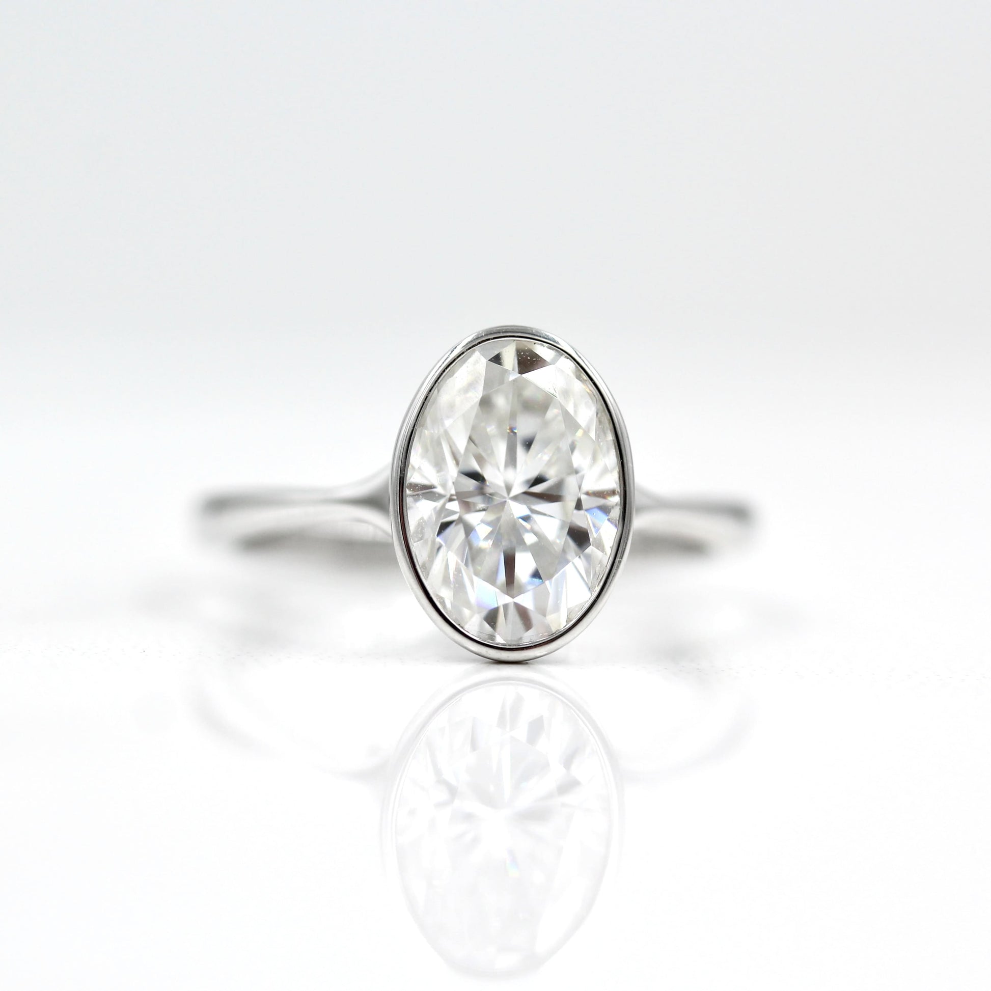 2.0 CT-3.75 CT Oval Bezel Solitaire Moissanite Engagement Ring 1