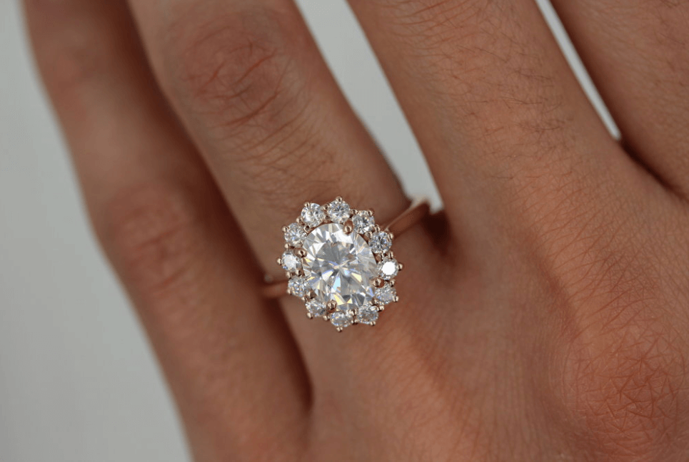 1.91 CT Oval Cut Halo Moissanite Engagement Ring 6