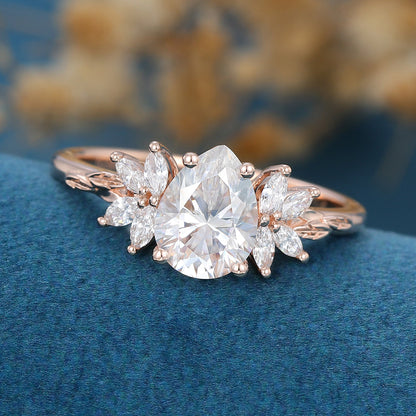 1.0 CT Pear Shaped Moissanite Cluster Engagement Ring 4