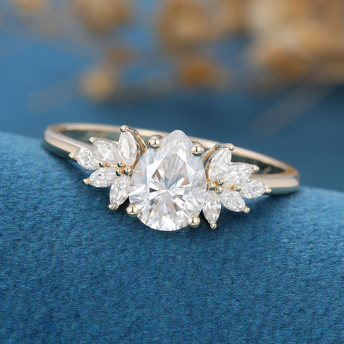 1.0 CT Pear Shaped Moissanite Cluster Engagement Ring 3