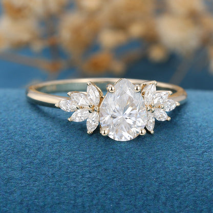 1.0 CT Pear Shaped Moissanite Cluster Engagement Ring 4