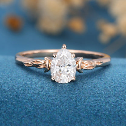 0.69 CT Pear Shaped Moissanite Vintage Solitaire Engagement Ring 1
