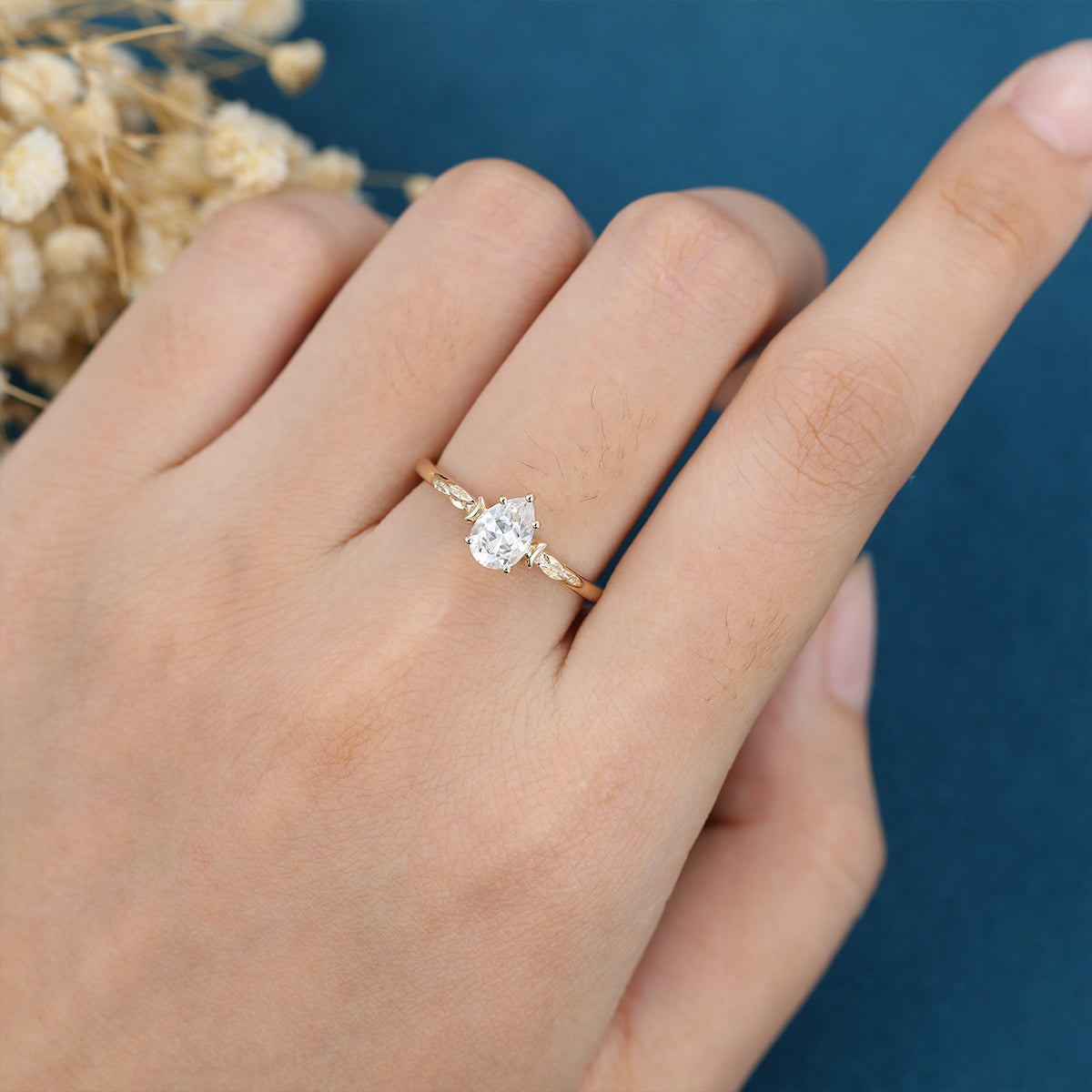 0.69 CT Pear Shaped Moissanite Vintage Solitaire Engagement Ring 2