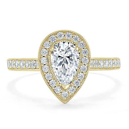 1.52 CT Pear Cut Halo Channel Pave Moissanite Engagement Ring 5