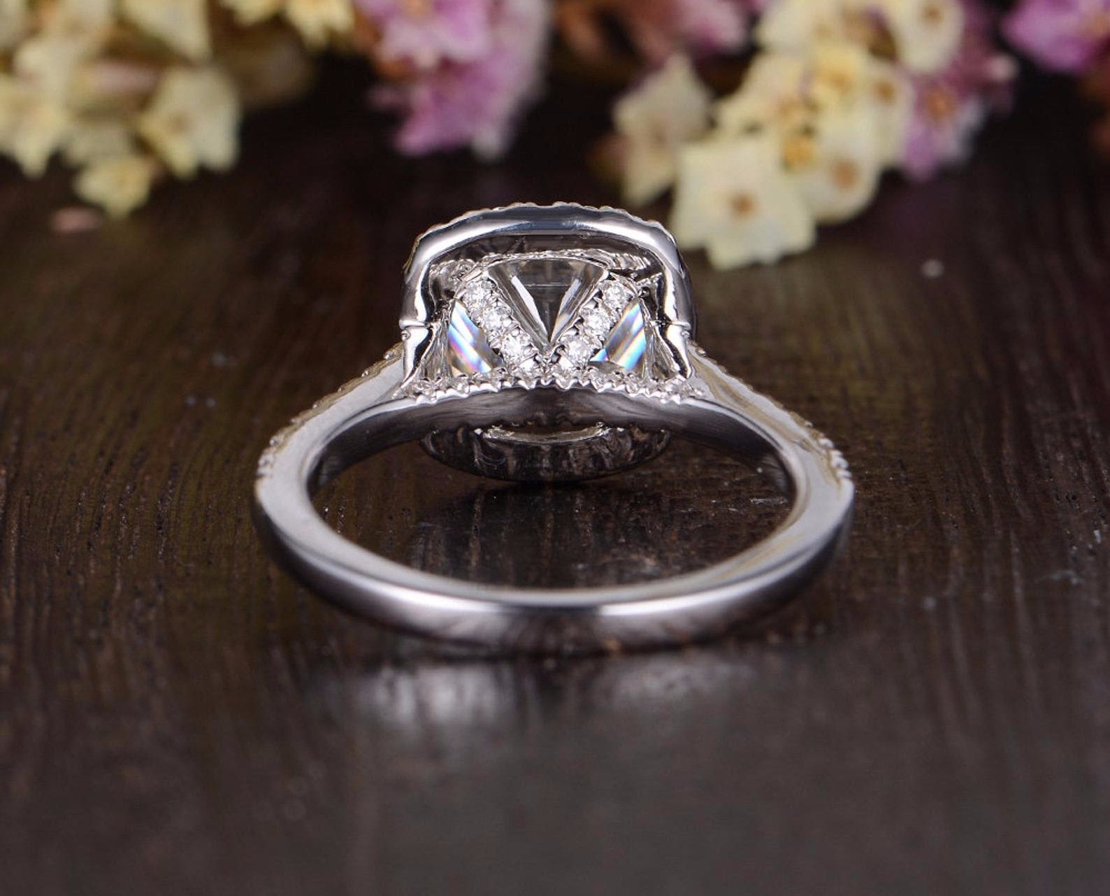 1.0 CT Cushion Cut Halo Moissanite Engagement Ring 7