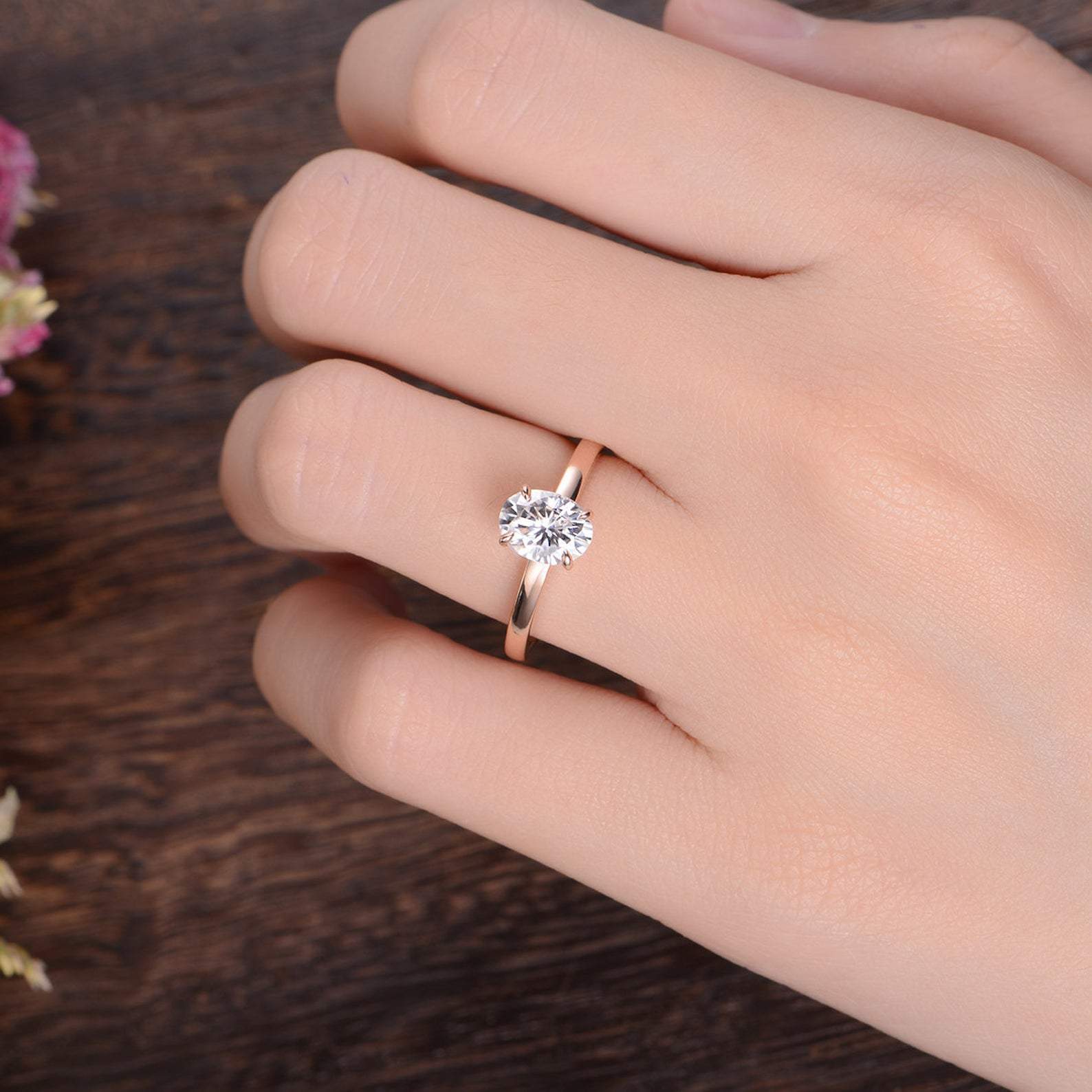 0.75 CT Oval Solitaire Moissanite Engagement Ring 3