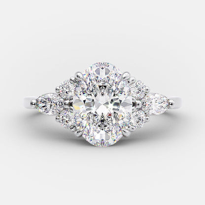 2.1 CT Oval Cut Cluster Style Moissanite Engagement Ring 4
