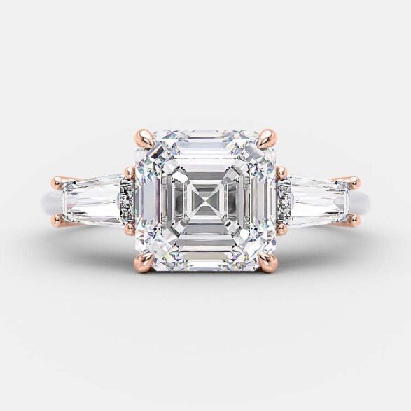 2.03 CT Asscher Cut Three Stone Moissanite Engagement Ring 7