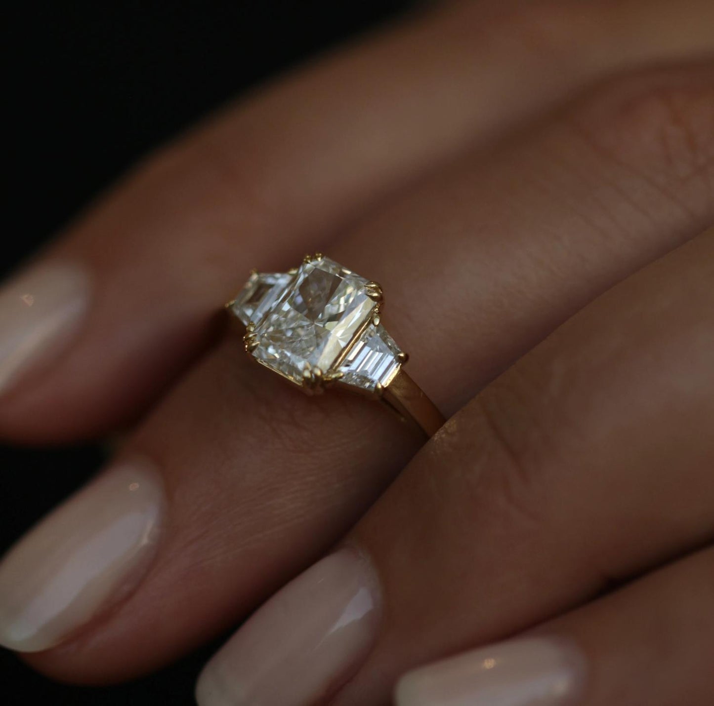 1.50 CT Radiant 3 Stones CVD E/VS1 Diamond Engagement Ring 1