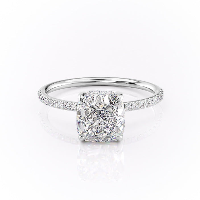2.15 CT Cushion Cut Solitaire & Pave Moissanite Engagement Ring 10