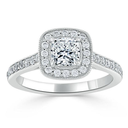 1.0 CT Cushion Cut Moissanite Halo Channel Pave Engagement Ring 2
