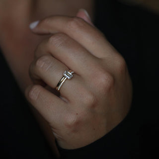 0.90 CT Emerald Cut Pave CVD F/VVS2 Diamond Engagement Ring 2