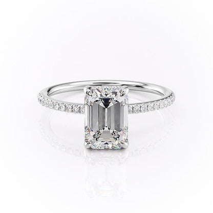 2.10 CT Emerald Cut Hidden Halo Pave Setting Moissanite Engagement Ring 10
