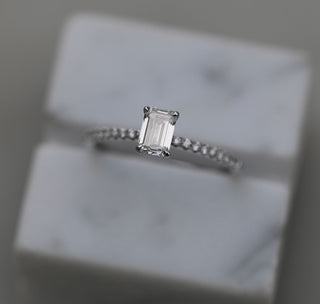 0.60 CT Emerald Cut Pave CVD E/VVS2 Diamond Engagement Ring 1