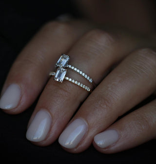 0.60 CT Emerald Cut Pave CVD E/VVS2 Diamond Engagement Ring 8