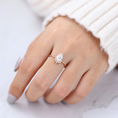0.90 CT Pear Shaped Moissanite Cluster Engagement Ring 6