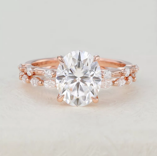 3.0 CT Oval Moissanite Solitaire Bridal Ring Set 1