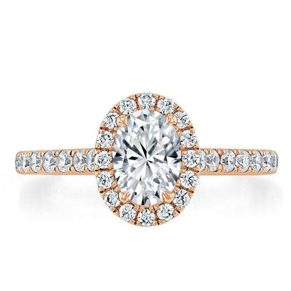 0.94 CT Oval Cut Halo Moissanite Engagement Ring With Pave Setting 7