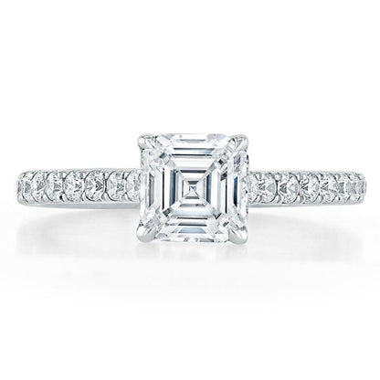 1.0 CT Asscher Cut Solitaire Pave Setting Moissanite Engagement Ring 1