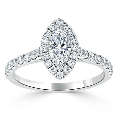 1.0 CT Marquise Cut Halo Moissanite Engagement Ring With Pave Setting 2