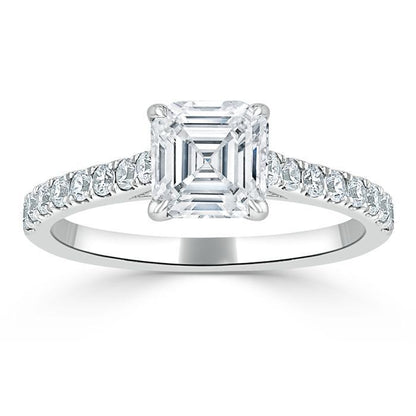 1.0 CT Asscher Cut Solitaire Pave Setting Moissanite Engagement Ring 2