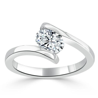 0.75 CT Oval Cut Solitaire Bypass Setting Moissanite Engagement Ring 2