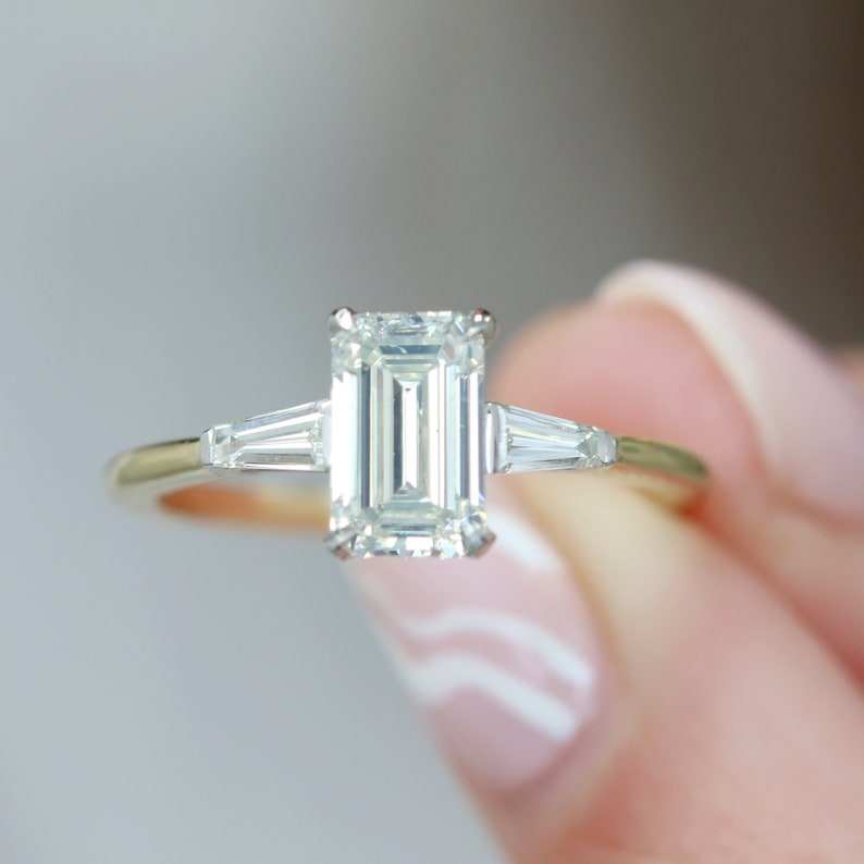 1.70 CT Emerald Three Stone F/VS1 Diamond Engagement Ring 2