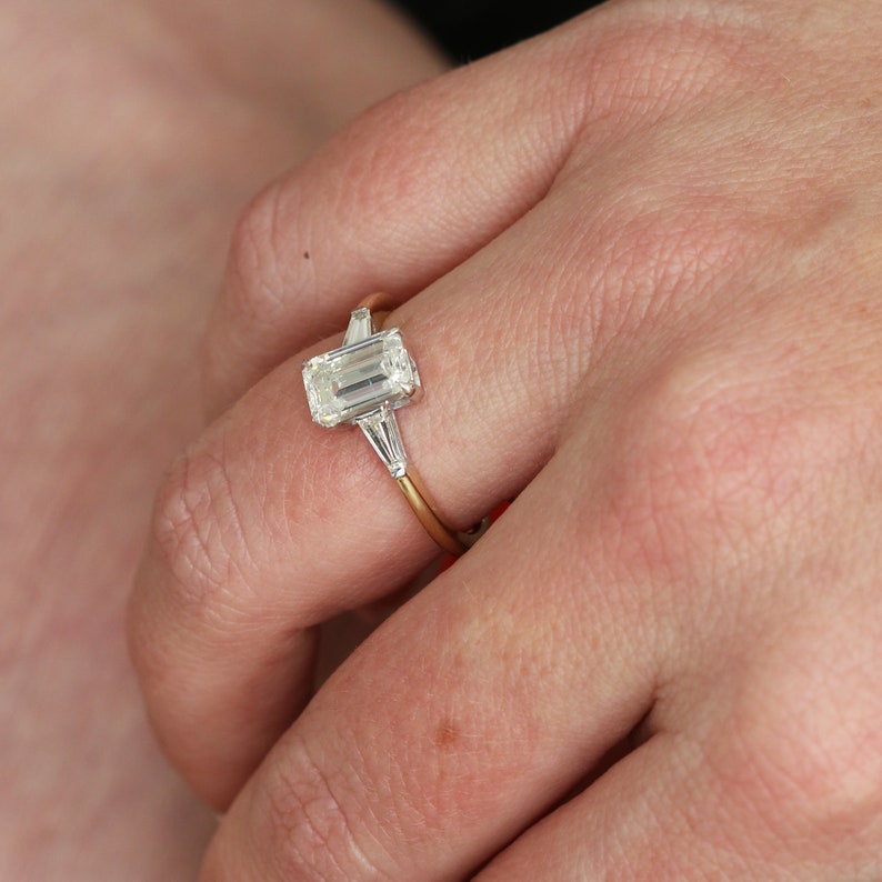 1.70 CT Emerald Three Stone F/VS1 Diamond Engagement Ring 4