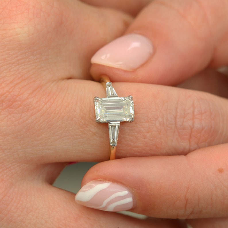1.70 CT Emerald Three Stone F/VS1 Diamond Engagement Ring 5