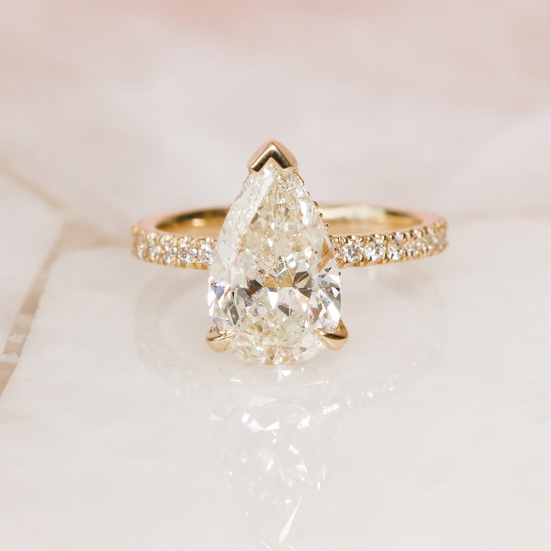 3.28 CT Pear Hidden Halo & Pave G/VS1 Diamond Engagement Ring 1