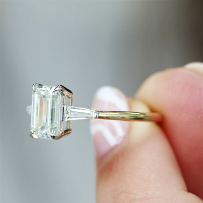 1.70 CT Emerald Three Stone F/VS1 Diamond Engagement Ring 3