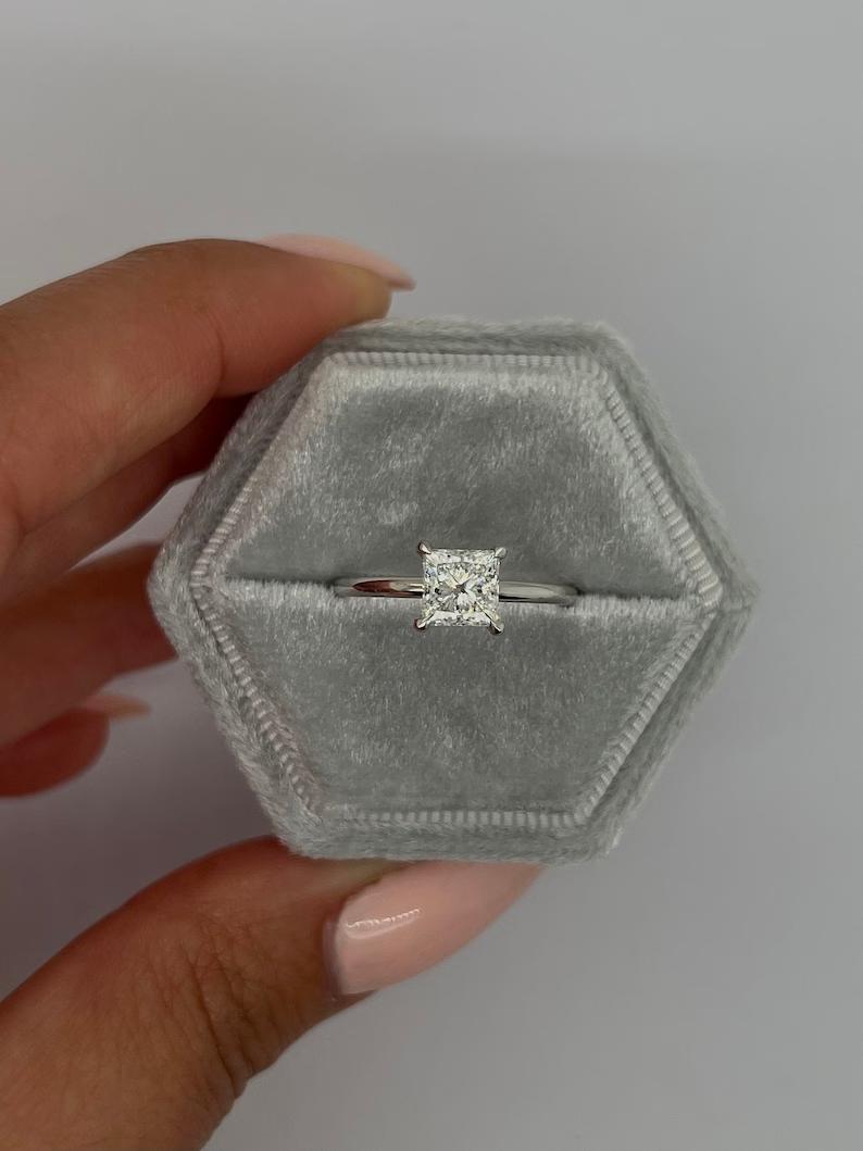 1.0 CT Princess Solitaire CVD E/VS2 Diamond Engagement Ring 8