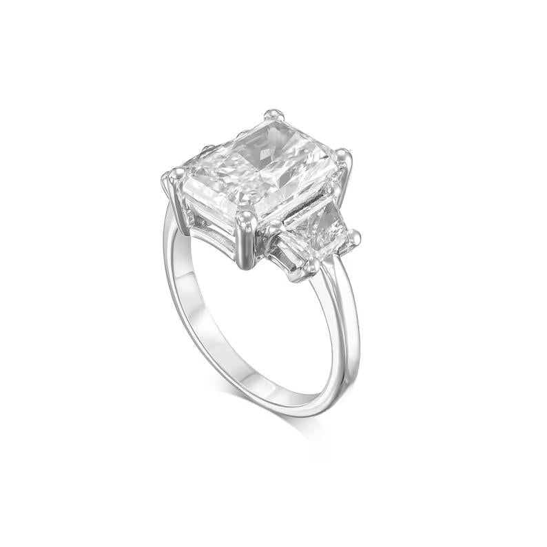 4.0 CT Radiant Three Stone CVD E/VS2 Diamond Engagement Ring 6
